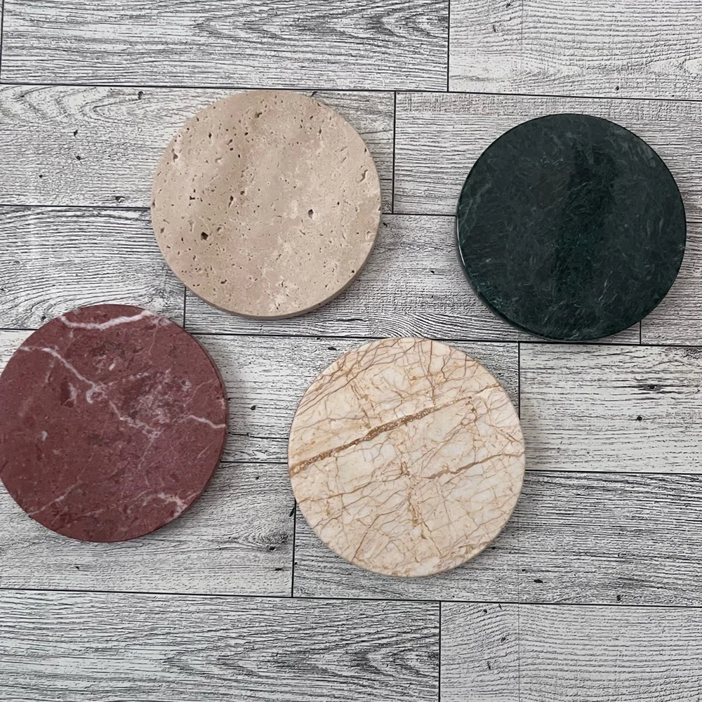 Jimei Marble Set of Four Round Marble and Stone Coasters